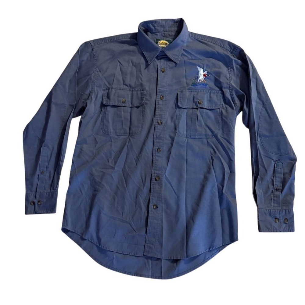 Cabela's Men's M Blue Button-Up Shirt w/ Embroidered Mallard Duck hunter outdoor